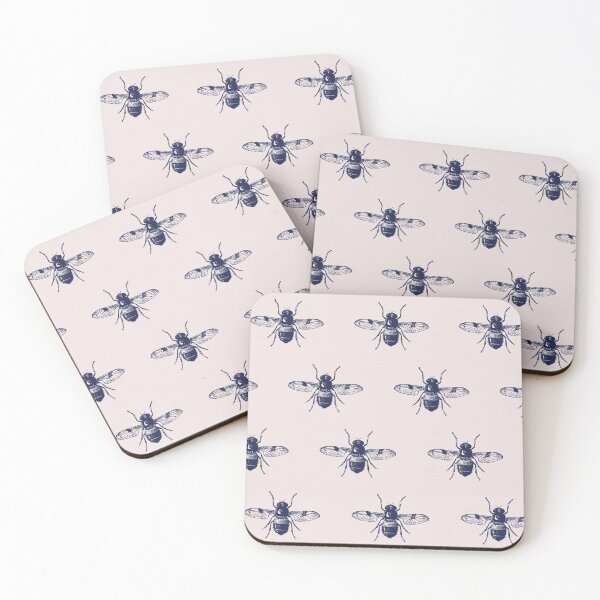 Item preview, vintage bee dark academia pattern in navy and cream designed and sold by neopop.