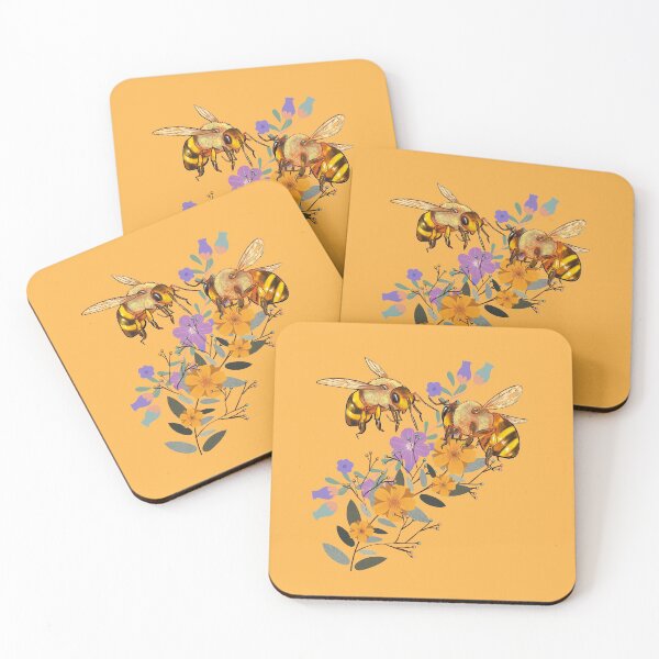 Item preview, Honey Bees Pollinating Purple & Orange Flowers Design designed and sold by EarthArtDesigns.