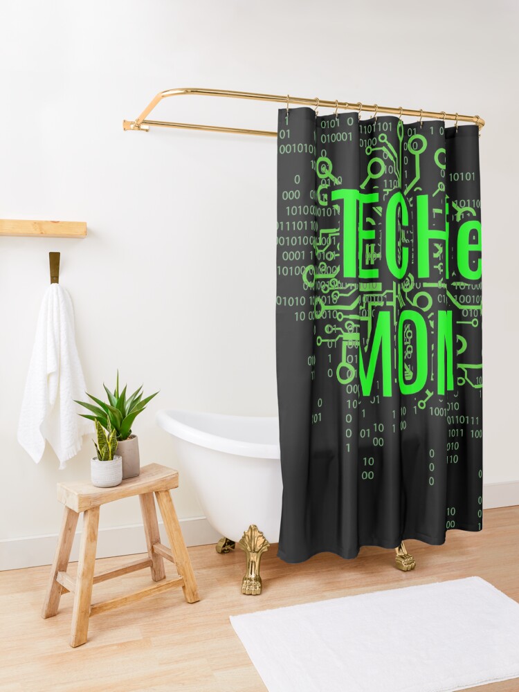 Alternate view of TECHie MOM Digital Green circuit Shower Curtain