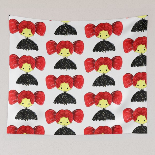 Item preview, A very cute creative cartoon character with red hair and black fluffy dress isolated on white designed and sold by FCEalin.