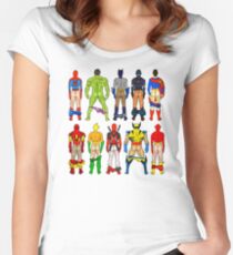 Superhero Butts Pattern on Black Women's Fitted Scoop T-Shirt