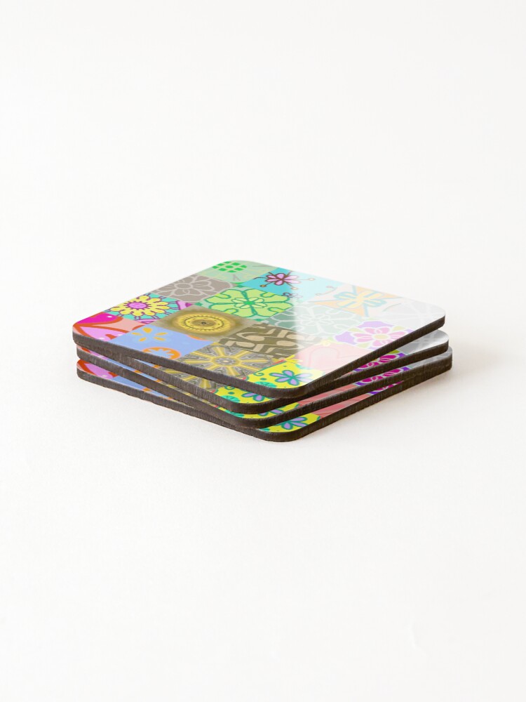 Thumbnail 4 of 5, Coasters (Set of 4), Abstract Modern Patchwork Quilt Pattern - Spring designed and sold by AlteredAtelier.