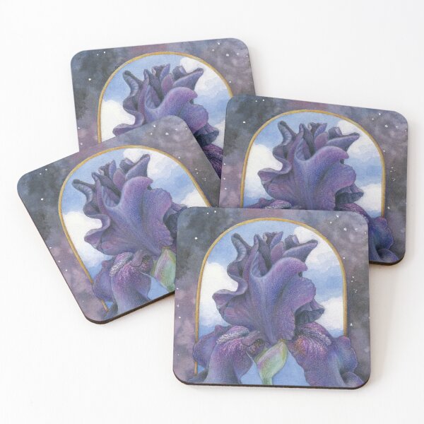 Item preview, Dark Purple Iris under a Blue Sky with a Galaxy Border, Day & Night - "Midnight Iris" designed and sold by Carye VanDerPol Mahoney.