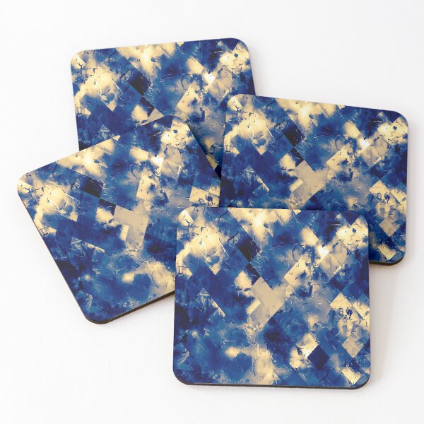 Item preview, geometric square pixel pattern abstract background in blue yellow designed and sold by Mrvell.