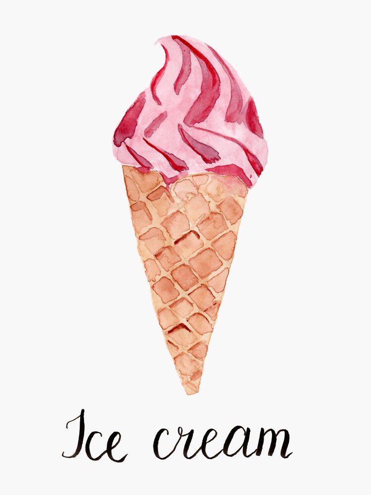 "Fruits ice cream cone. Berry ice cream painted with watercolors