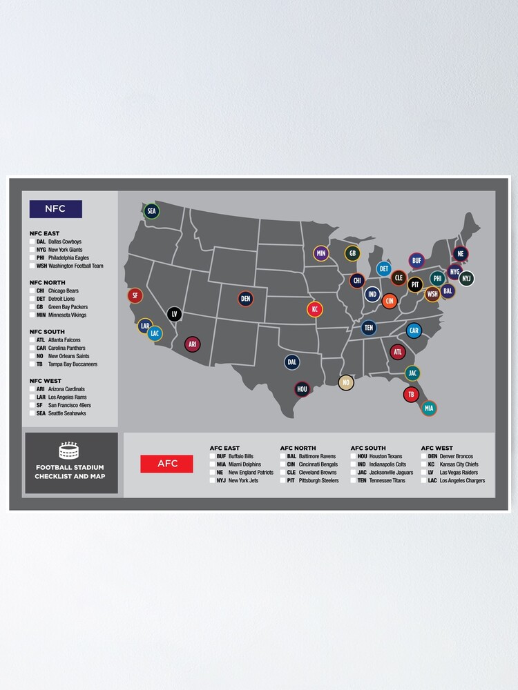 Canvas NFL Stadiums Map, USA Sports Map