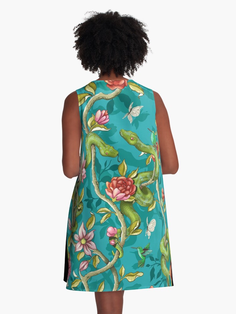 Thumbnail 3 of 4, A-Line Dress, Morning Song - turquoise designed and sold by celandinestern.