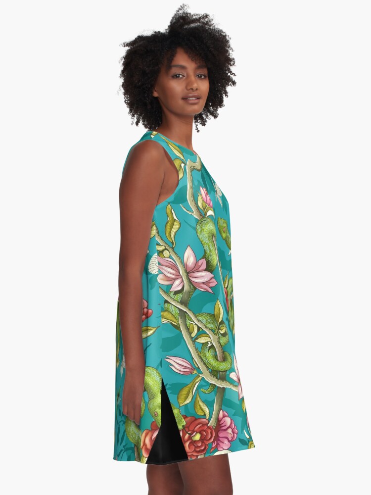Thumbnail 2 of 4, A-Line Dress, Morning Song - turquoise designed and sold by celandinestern.