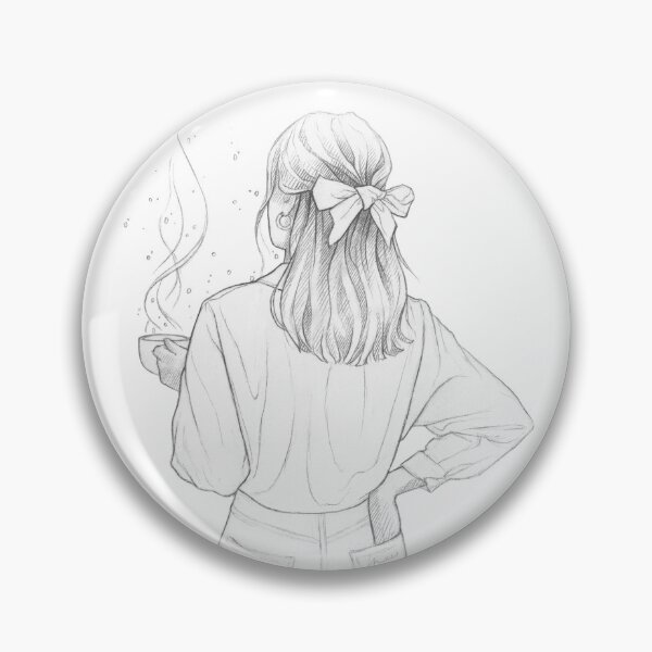 Item preview, Girl Woman with a Morning Coffee - Start the Day with Cup of Tea - Black&White Illustration by MadliArt designed and sold by MadliArt.