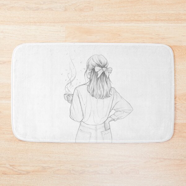 Item preview, Girl Woman with a Morning Coffee - Start the Day with Cup of Tea - Black&White Illustration by MadliArt designed and sold by MadliArt.
