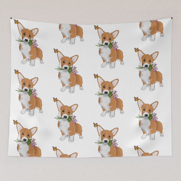 Item preview, Cute Orange and White Corgi With Spring Flowers Drawing | For Corgi Owners | For Dog Lovers designed and sold by ElysianCreation.