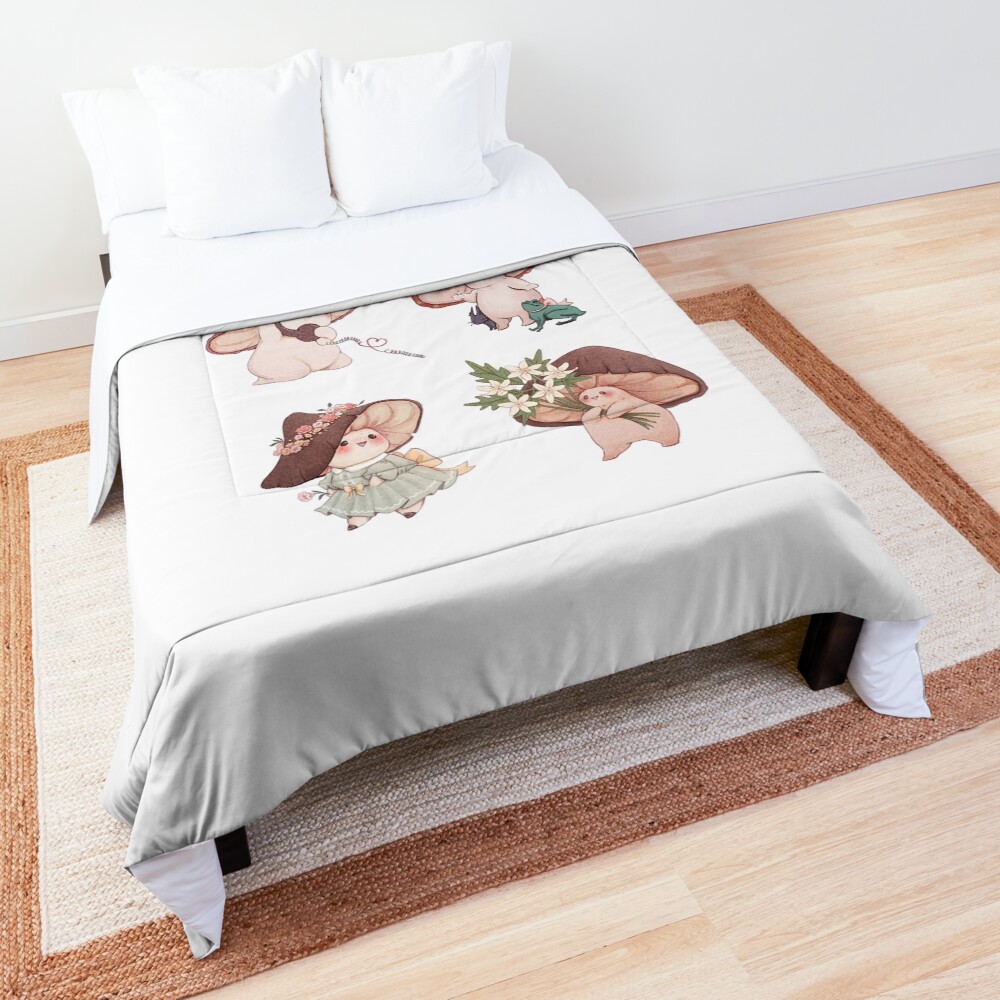 Four Vibrant Mushrooms Friends Comforter