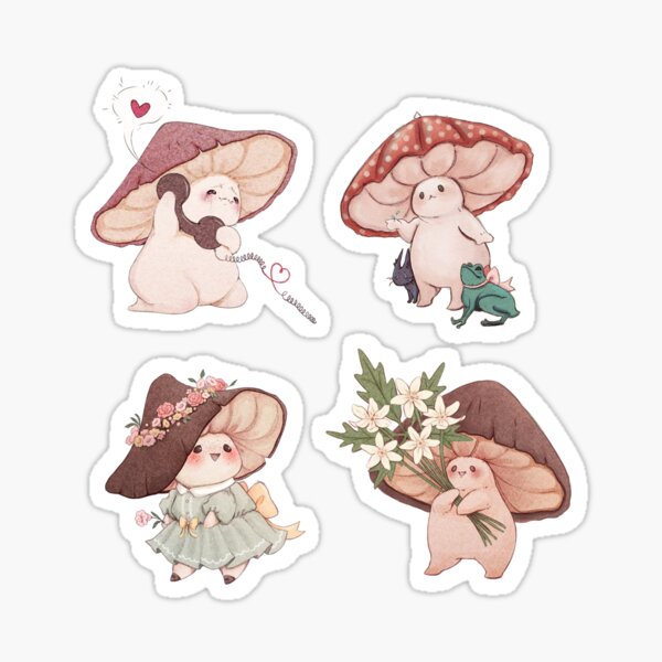 Four Vibrant Mushrooms Friends Sticker