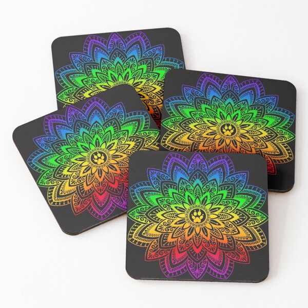 Item preview, Black Rainbow Paw Print Mandala designed and sold by Mandalalove.