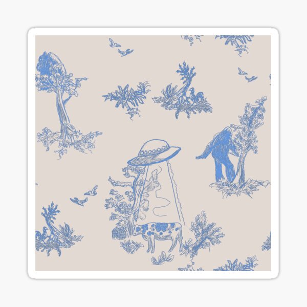 Cryptid Toile Print with Aliens, Bigfoot, and Mothman Sticker