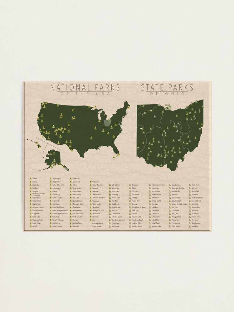 Map Of Ohio State Parks Us National Parks - Ohio" Photographic Print By Finlaymcnevin | Redbubble