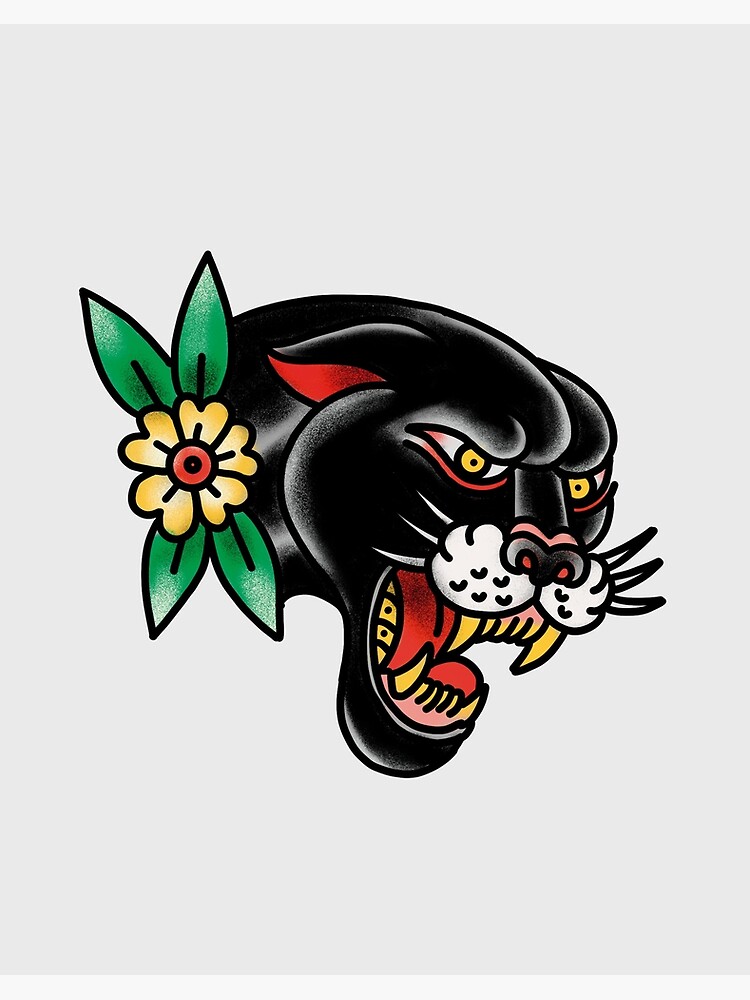 Panther & Flower, Traditional American Tattoo
