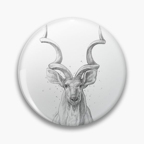 Item preview, Big Horns Kudu Antelope - Endangered Animal Species Drawing -  Monochrome Line Art Pencil Illustration by MadliArt designed and sold by MadliArt.