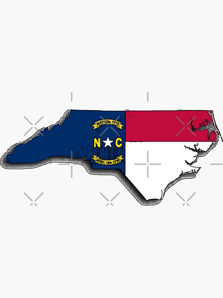 “North Carolina Map With North Carolina State Flag” Sticker for Sale by