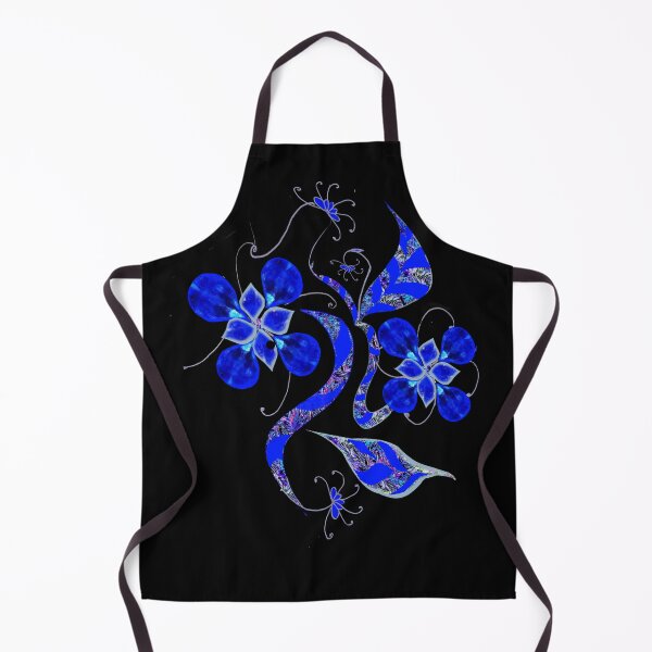 Item preview, flowers blue on black patterns motifs designed and sold by Maria Mihailova.