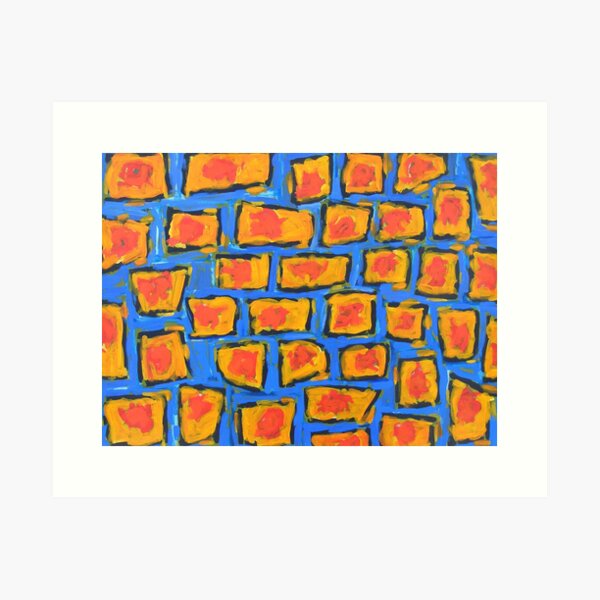 Orange Squares on Blue Art Print