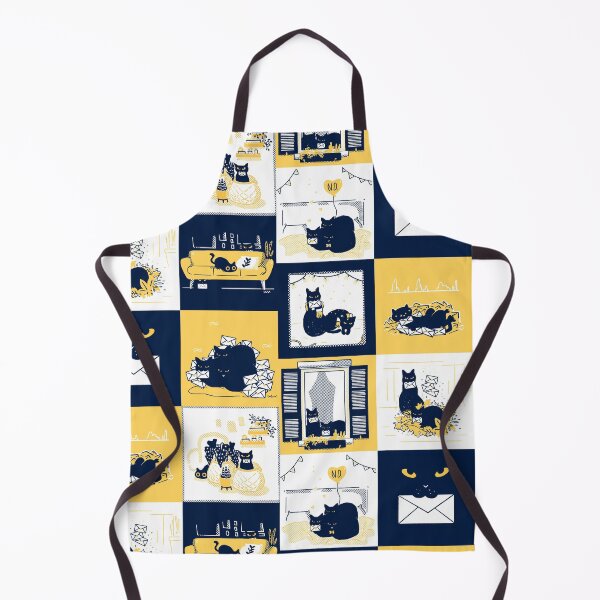 Item preview, Nine squares, eighteen black cats - Cats doing cat stuff around the house in mustard yellow and dark navy blue designed and sold by tostoini.