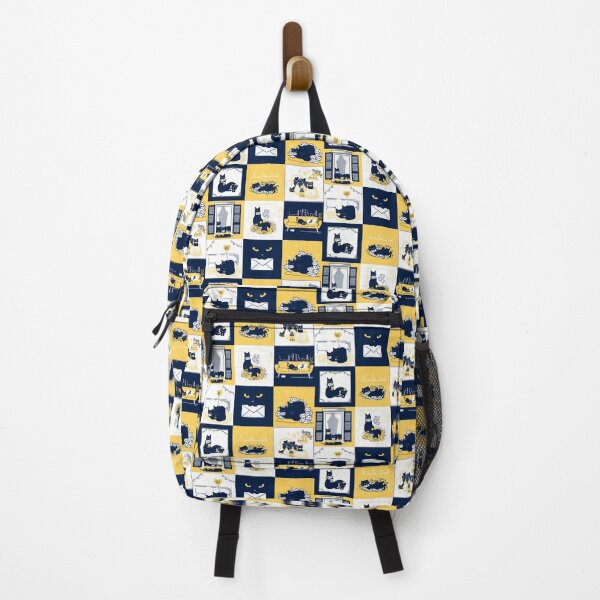 Item preview, Nine squares, eighteen black cats - Cats doing cat stuff around the house in mustard yellow and dark navy blue designed and sold by tostoini.