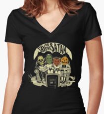 Say You Love Satan 80s Horror Podcast Logo Women's Fitted V-Neck T-Shirt