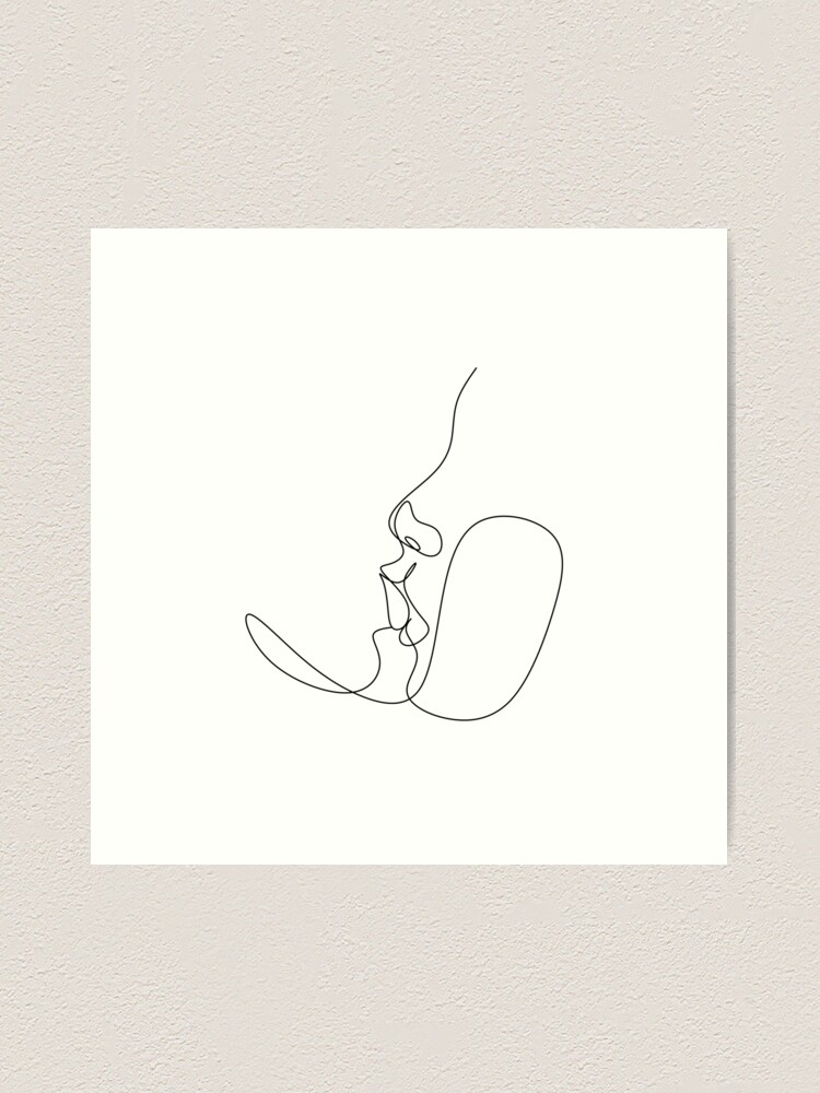 Minimalist Couple Kiss Sketch Abstract Art Print Of A Couple