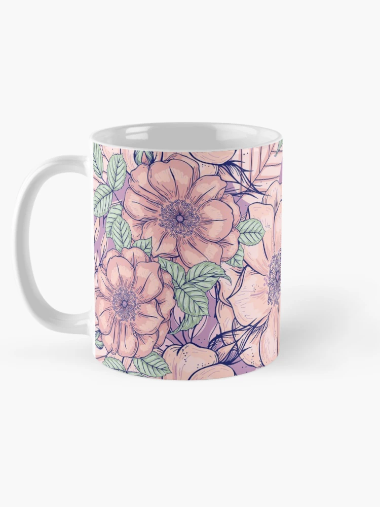 Thumbnail 5 of 6, Coffee Mug, Pink Roses Pattern designed and sold by EvelinePatterns.