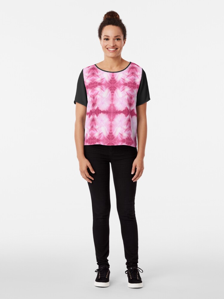 Thumbnail 3 of 6, Chiffon Top, Hand-Painted Abstract Watercolor in Dark Pink and White designed and sold by beverlyclaire.