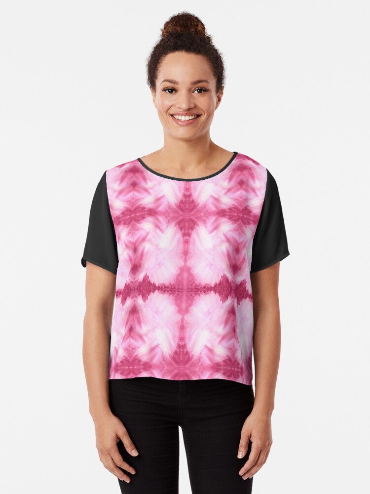 Thumbnail 1 of 6, Chiffon Top, Hand-Painted Abstract Watercolor in Dark Pink and White designed and sold by beverlyclaire.