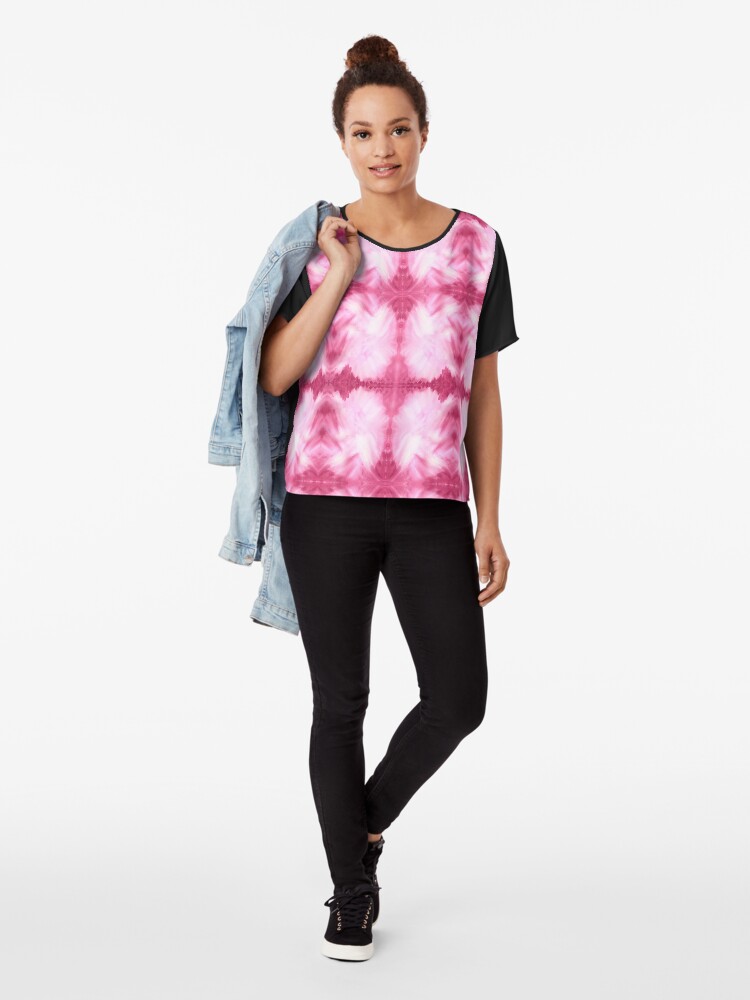 Thumbnail 4 of 6, Chiffon Top, Hand-Painted Abstract Watercolor in Dark Pink and White designed and sold by beverlyclaire.
