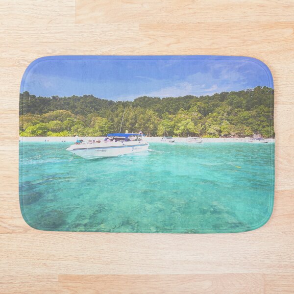 Item preview, Barco blanco flotando sobre agua clara verde esmeralda designed and sold by MsKapolo.