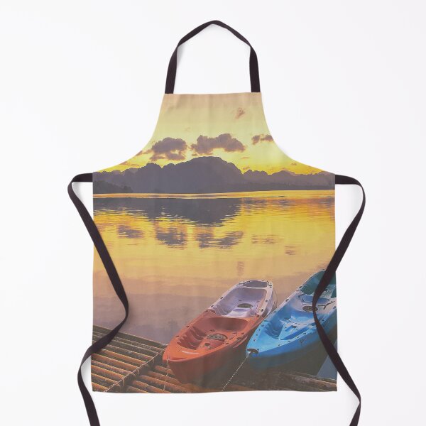Item preview, Botes de kayak estacionados en balsa de madera durante la puesta de sol designed and sold by MsKapolo.