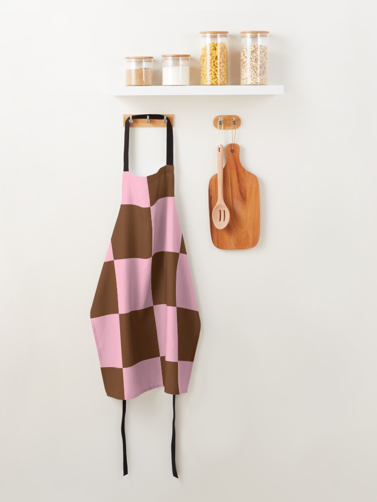 Alternate view of Zeliha - Pink Brown Checkered Print Apron