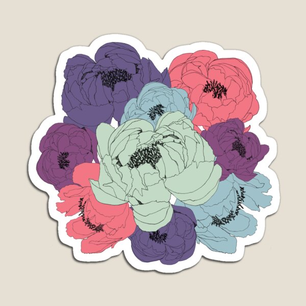Hand drawn modern punchy peonies Magnet