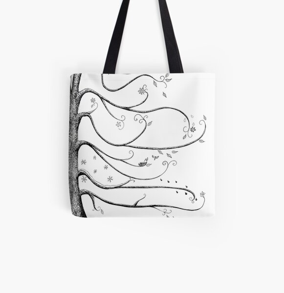Four seasons tree pen and ink illustration All Over Print Tote Bag