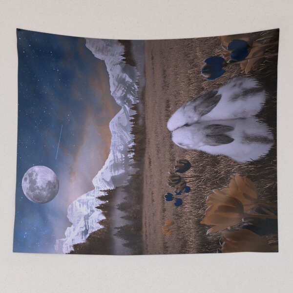 Item preview, Kopie von Bunnies full moon night turquoise pink designed and sold by Susanne Margarete Lutz.