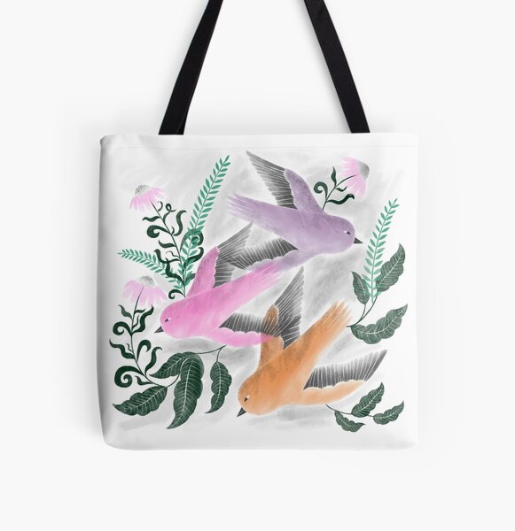 three Spring birds illustration All Over Print Tote Bag