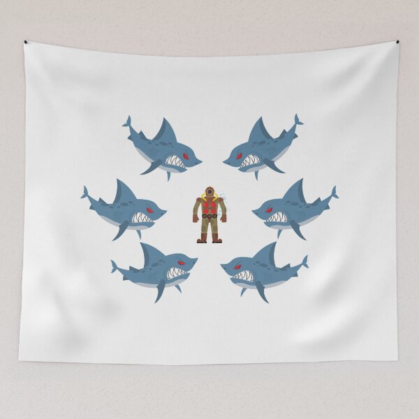 Item preview, Scuba Diver Surrounded Sharks designed and sold by treasure-crafts.