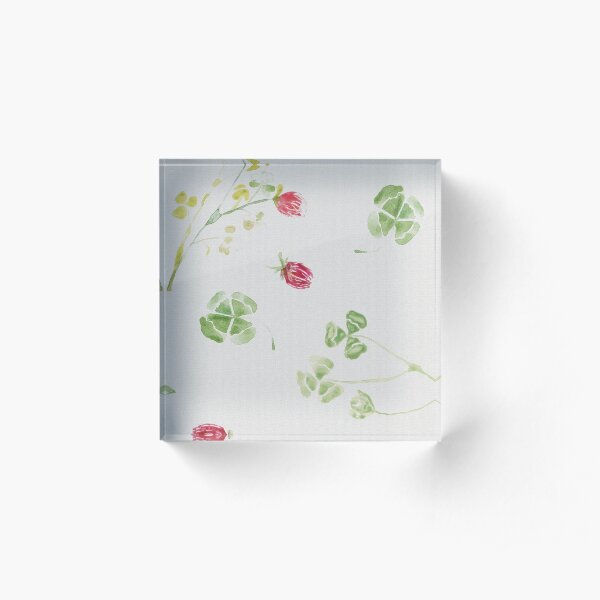 Watercolor clovers - pattern Acrylic Block