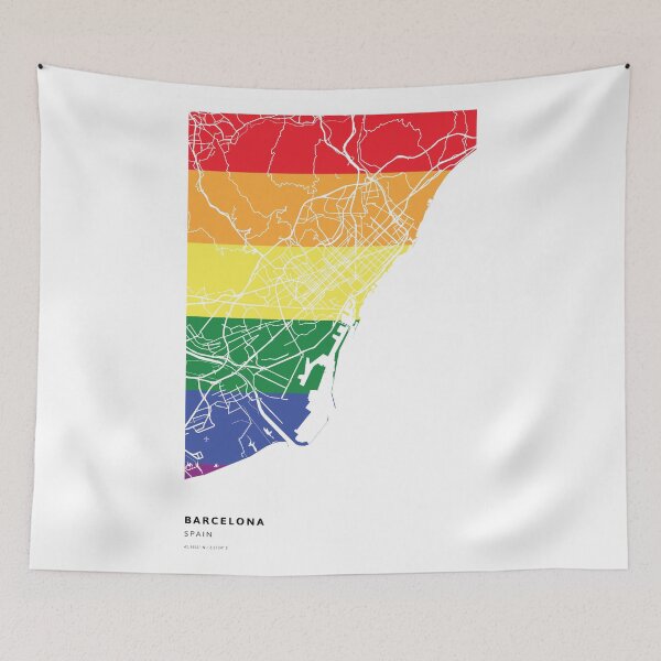 Item preview, Barcelona LGBT Rainbow Pride city map, parade gay, lesbian, transgender, bisexual, non-binary, queer, pansexual designed and sold by ArtsyloShop.