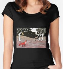 Stargazing - Fox in the Night - original linocut by Francesca Whetnall Women's Fitted Scoop T-Shirt