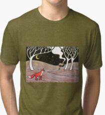 Stargazing - Fox in the Night - original linocut by Francesca Whetnall Tri-blend T-Shirt