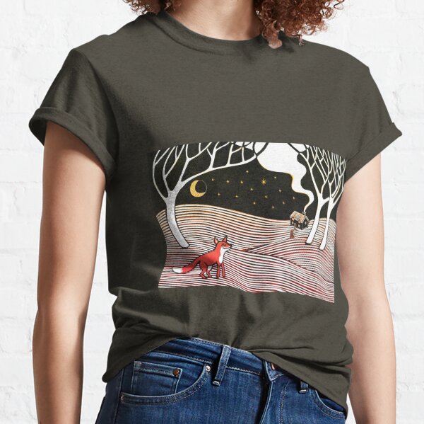 Stargazing - Fox in the Night - original linocut by Francesca Whetnall Classic T-Shirt