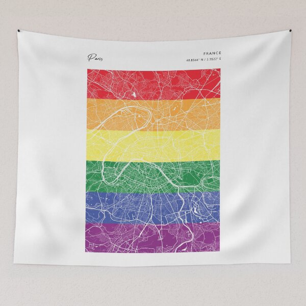 Item preview, Paris LGBT Rainbow Pride city map, parade gay, lesbian, transgender, bisexual, non-binary, queer, pansexual designed and sold by ArtsyloShop.