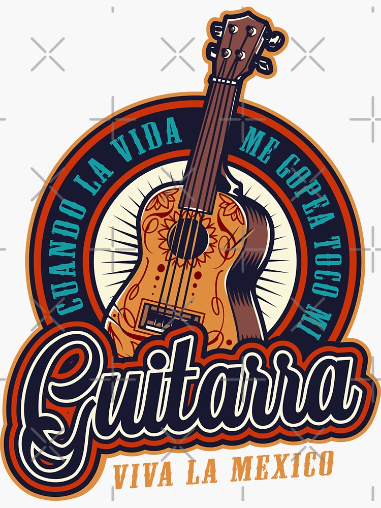 "Guitarra Viva La Mexico Music, Music, Music Instrument Art, Abstract Music" Sticker by