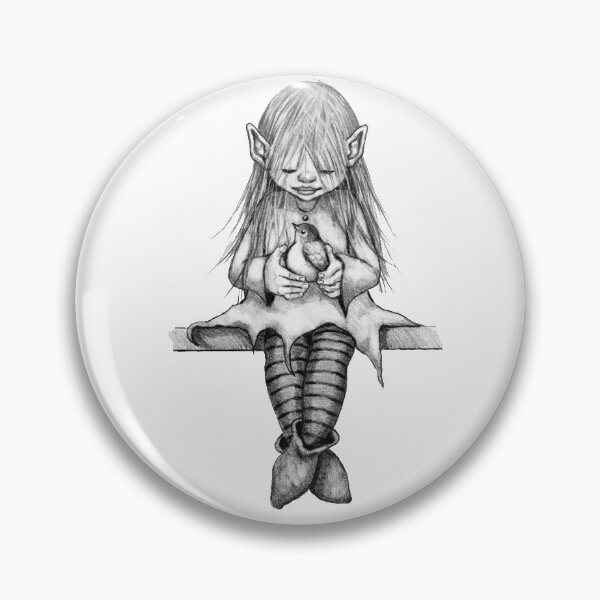Item preview, Pixie Elf Girl With Little Bird Pencil Drawing Fantasy Art designed and sold by JoyfulWhimsy.