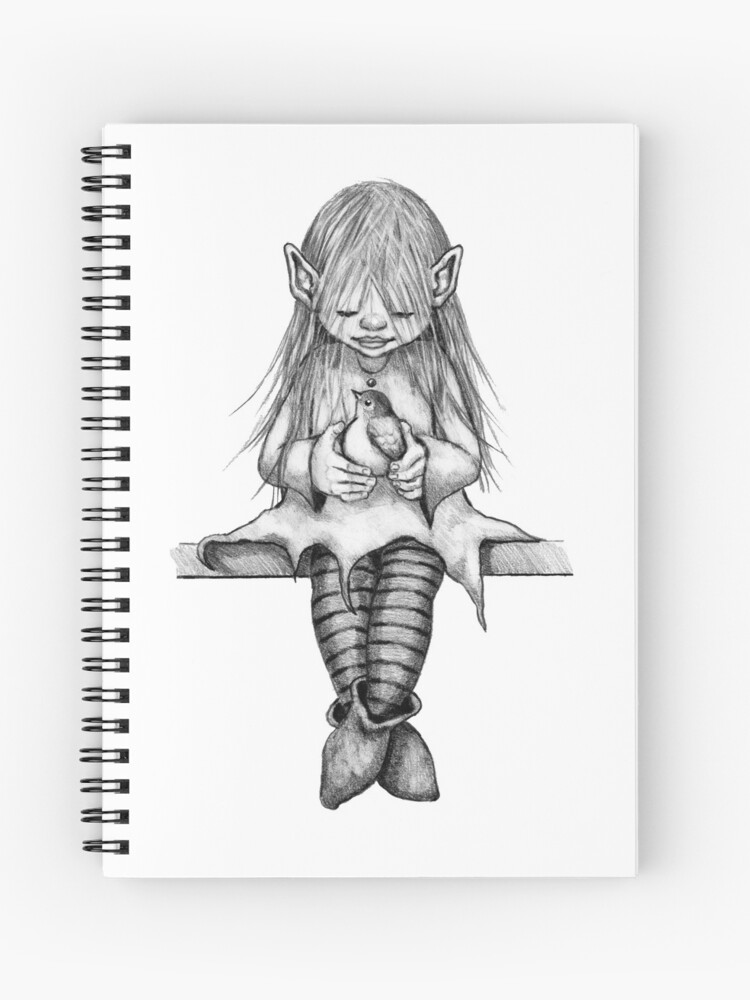 Cute Little Girl Standing on Stack of Books Pencil Drawing Spiral Notebook  for Sale by Joyce Geleynse